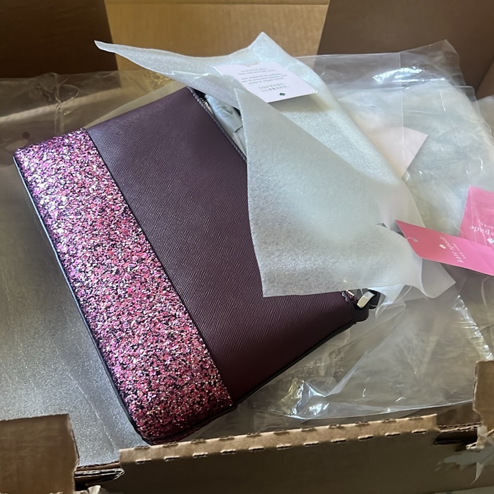 🛑 1 hour sale. NWT. Kate Spade Pink Purple Glitter Crossbody Bag - Picture 11 of 14